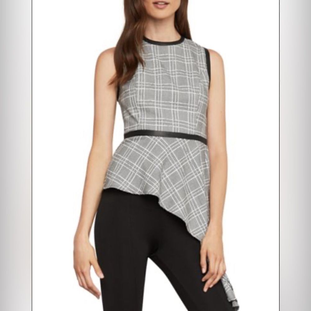 BCBGMaxAzria Asymmetrical Houndstooth Drape Top Plaid Sleeveless Size XXS